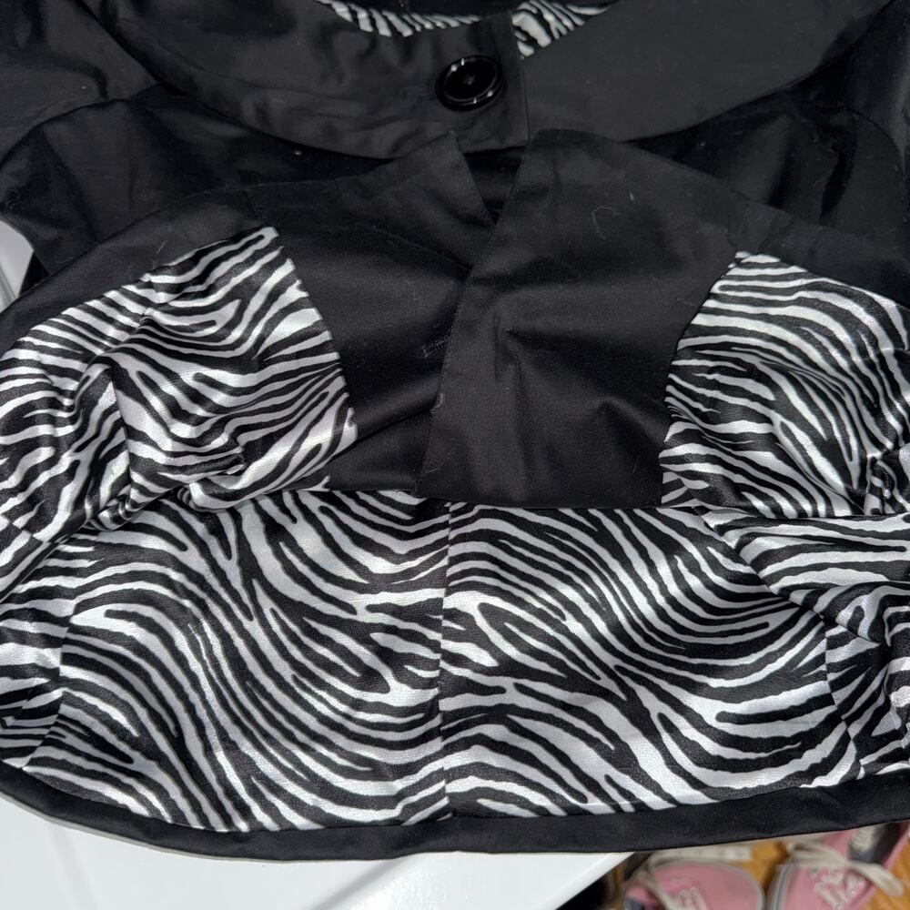Vintage Black Portrait Collar Cropped Short Sleeve Jacket Blazer Zebra Lined SZ6 - Picture 12 of 13